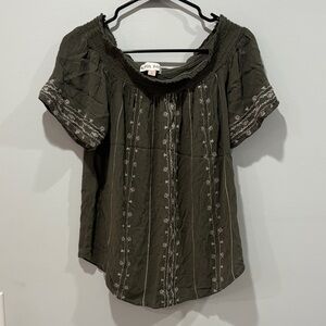 Knox Rose Dark Green Embroidered Blouse